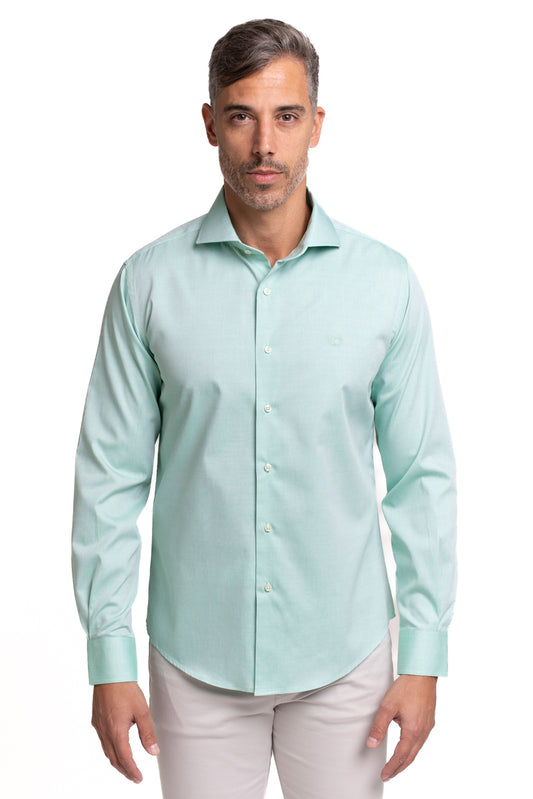 Camisa Algodão Slim Colarinho Italiano - Verde Claro