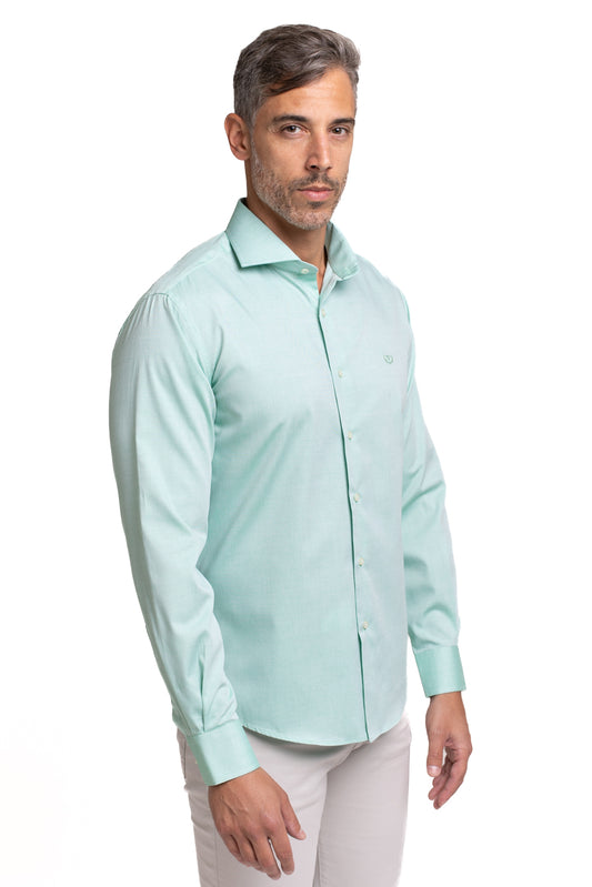 Camisa Algodão Slim Colarinho Italiano - Verde Claro