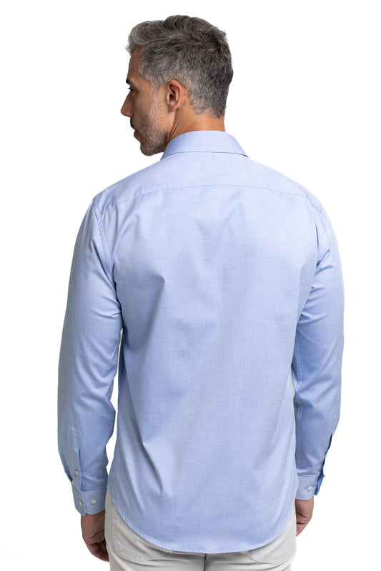 Camisa Algodão Slim Colarinho Italiano - Azul Medio