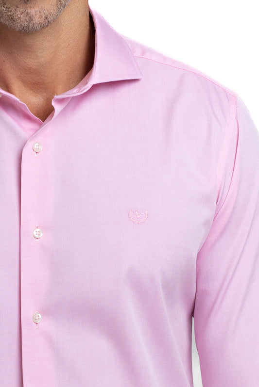 Camisa Algodão Slim Colarinho Italiano - Rosa