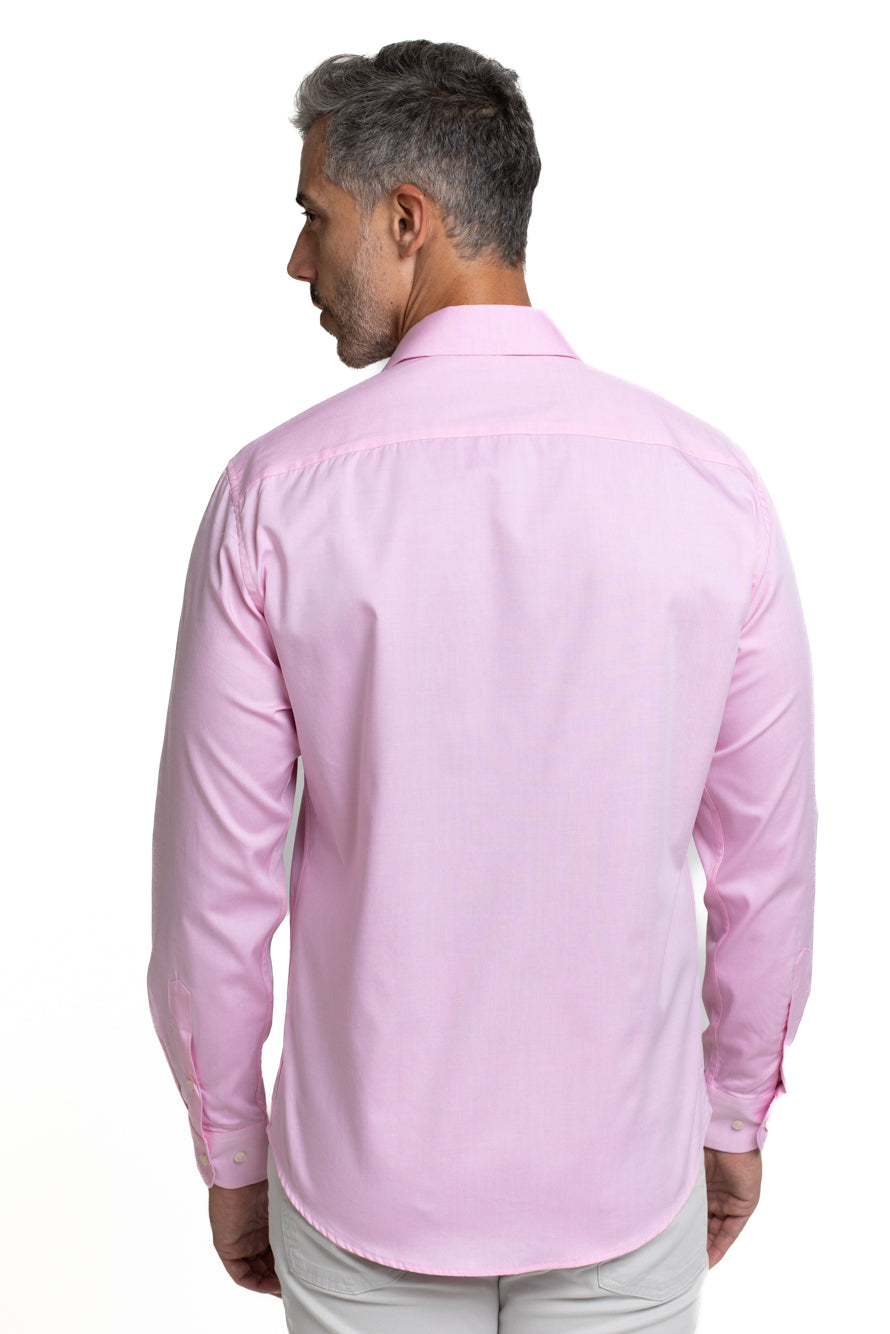 Camisa Algodão Slim Colarinho Italiano - Rosa
