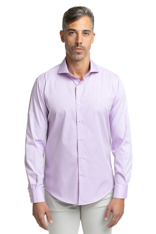 Camisa Algodão Slim Colarinho Italiano - Lilas