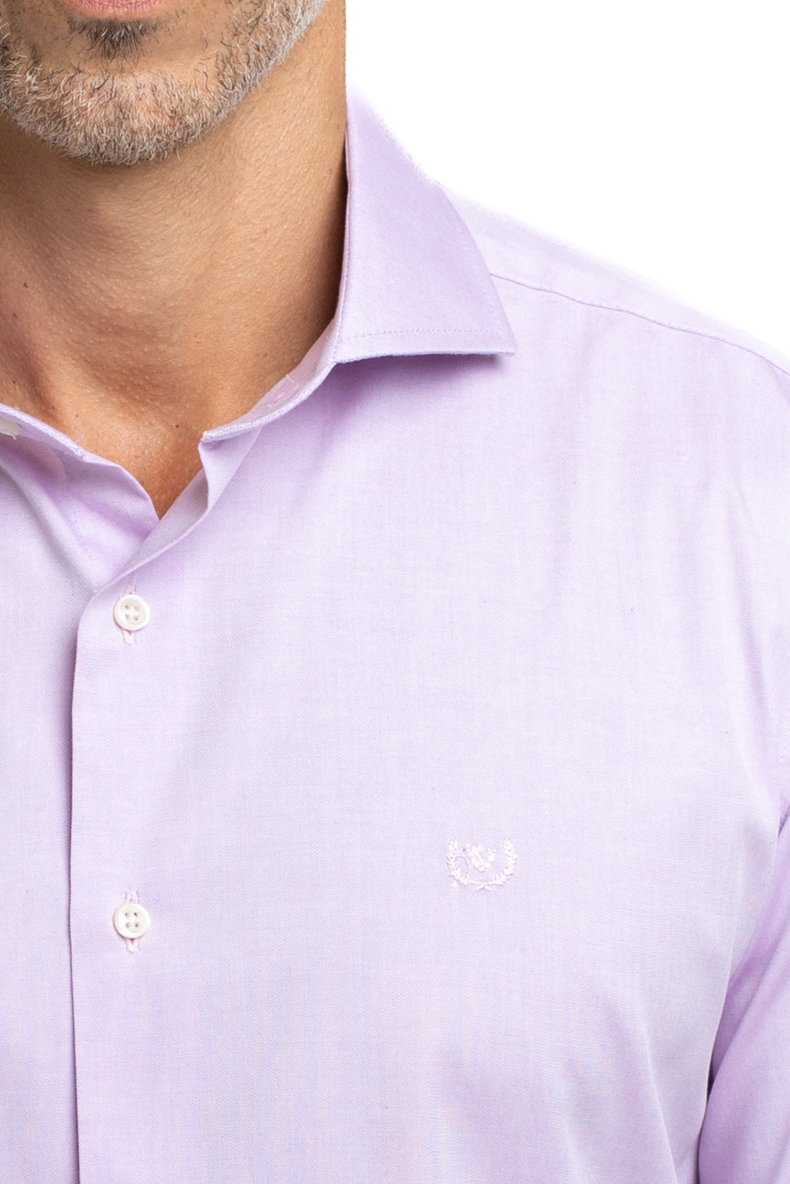 Camisa Algodão Slim Colarinho Italiano - Lilas
