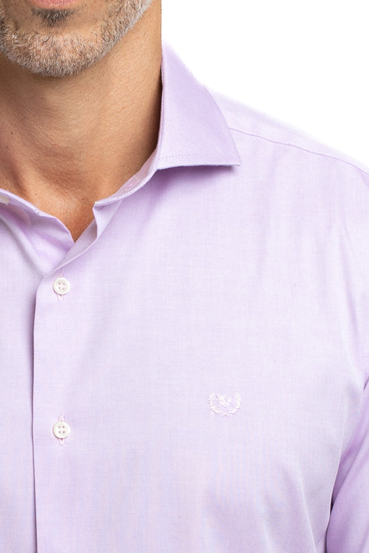 Camisa Algodão Slim Colarinho Italiano - Lilas