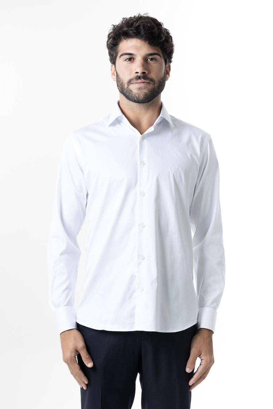 Camisa Manga Longa Slim Lisa Cetim - Branco