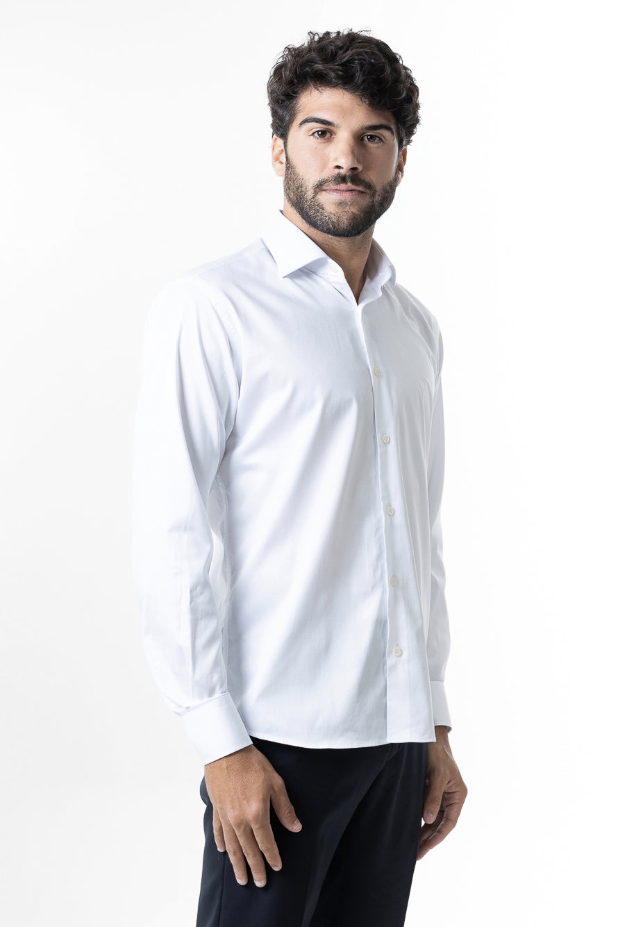 Camisa Manga Longa Slim Lisa Cetim - Branco