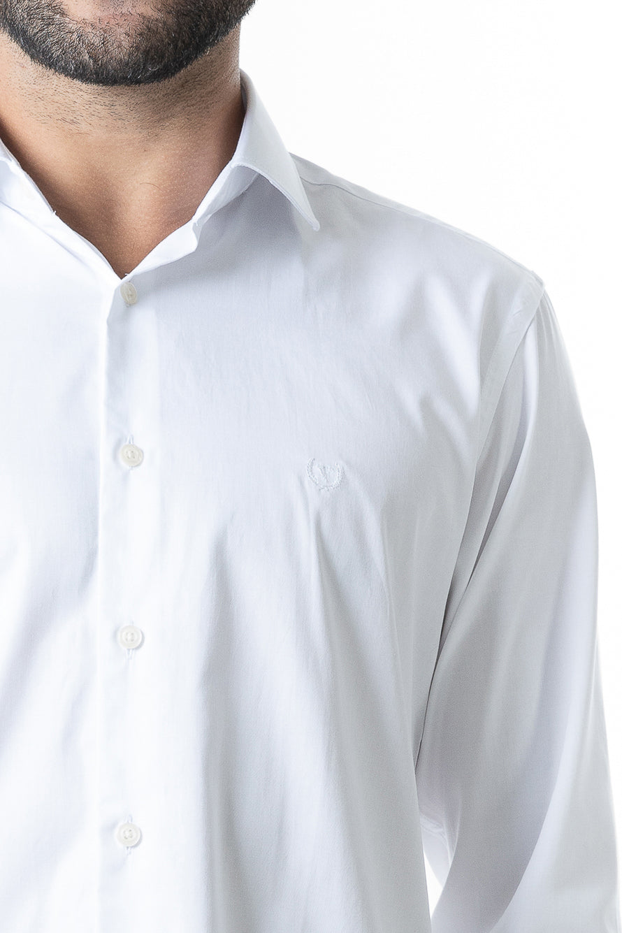 Camisa Manga Longa Slim Lisa Cetim - Branco