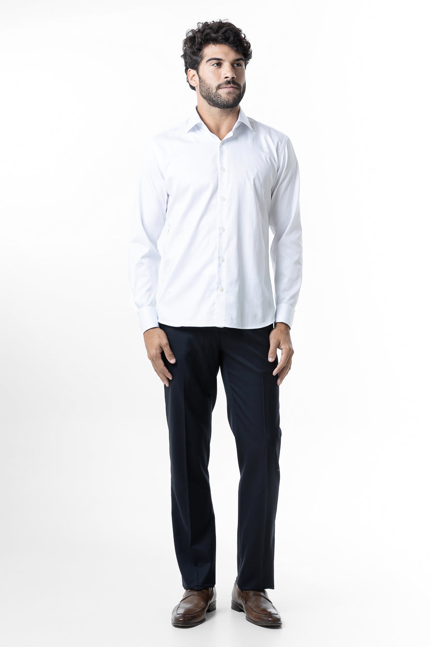 Camisa Manga Longa Slim Lisa Cetim - Branco