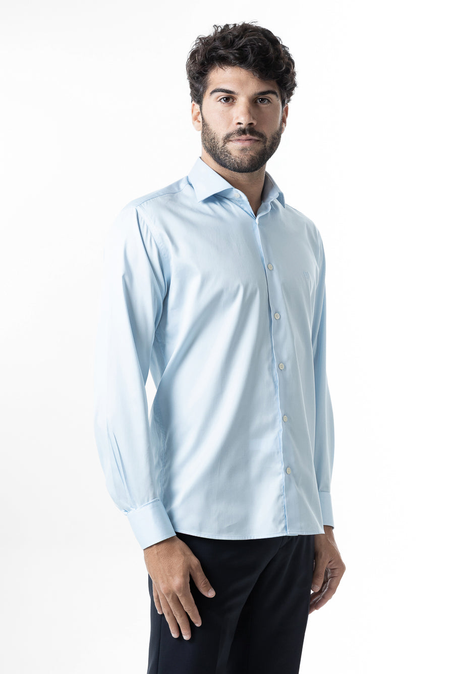 Camisa Manga Longa Slim Lisa Cetim - Azul Claro