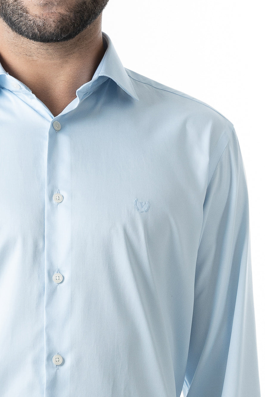 Camisa Manga Longa Slim Lisa Cetim - Azul Claro