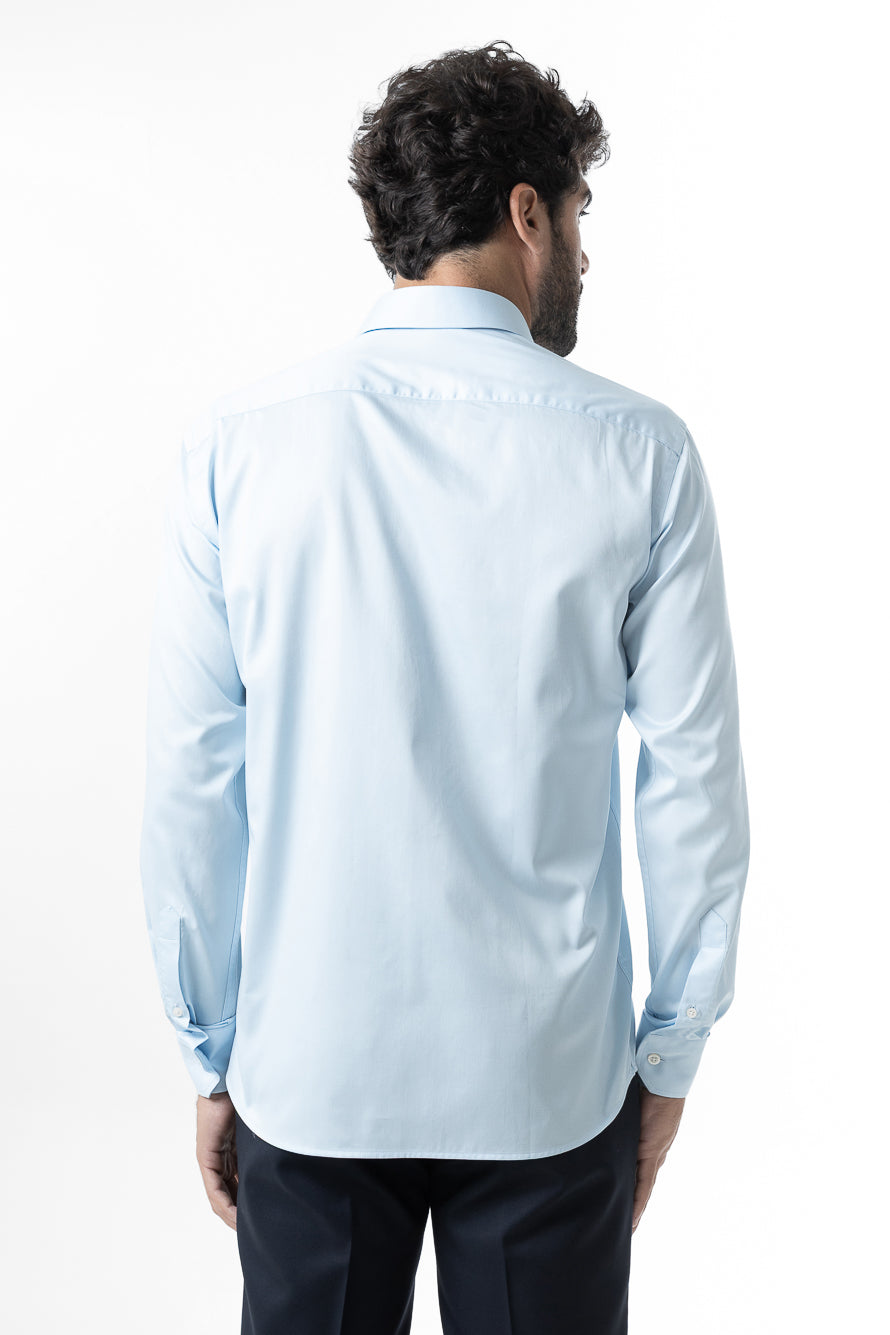 Camisa Manga Longa Slim Lisa Cetim - Azul Claro