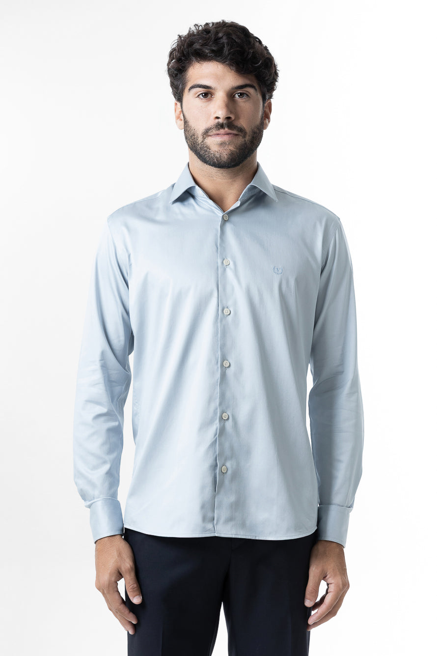 Camisa Manga Longa Slim Lisa Cetim - Cinza Claro