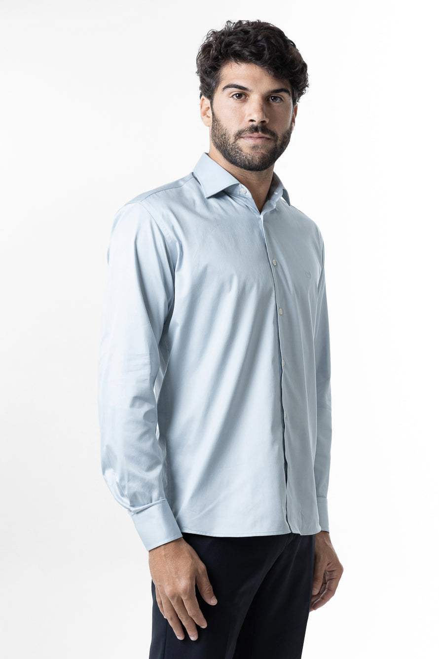 Camisa Manga Longa Slim Lisa Cetim - Cinza Claro