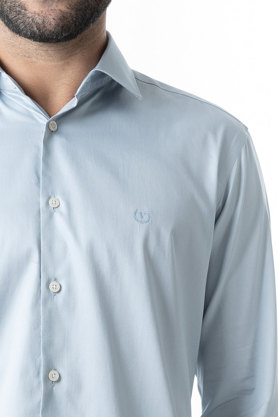 Camisa Manga Longa Slim Lisa Cetim - Cinza Claro