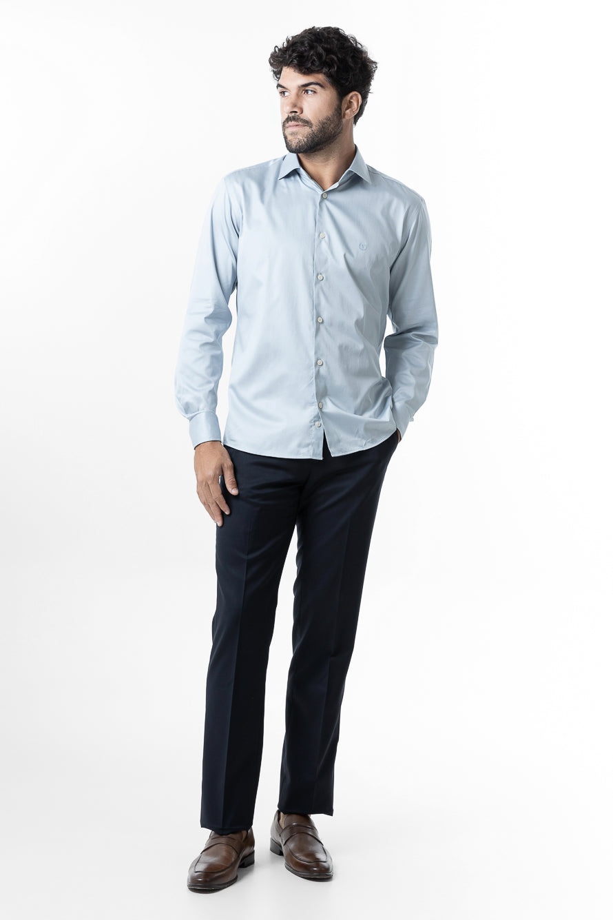 Camisa Manga Longa Slim Lisa Cetim - Cinza Claro