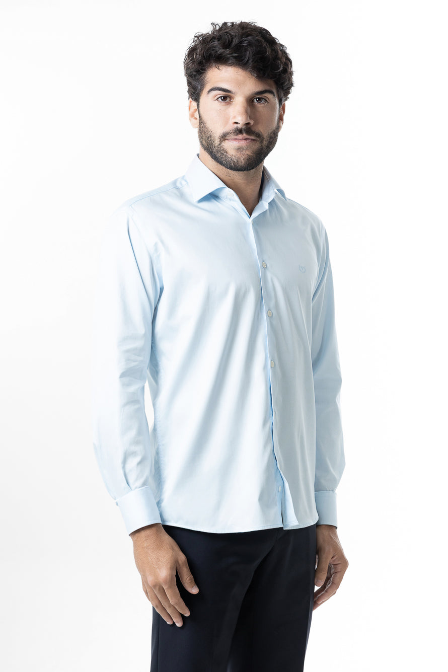 Camisa Manga Longa Slim Lisa Cetim - Azul Sereno