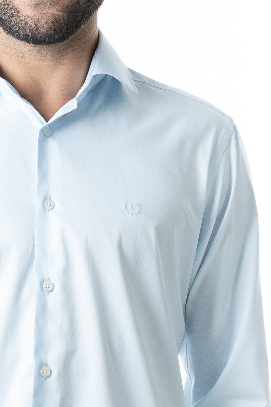 Camisa Manga Longa Slim Lisa Cetim - Azul Sereno