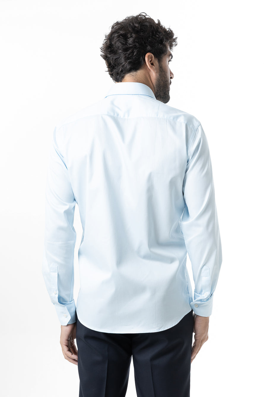 Camisa Manga Longa Slim Lisa Cetim - Azul Sereno
