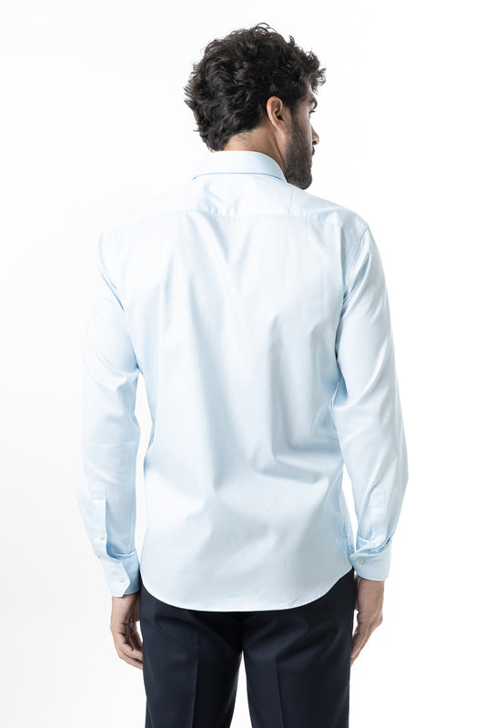 Camisa Manga Longa Slim Lisa Cetim - Azul Sereno