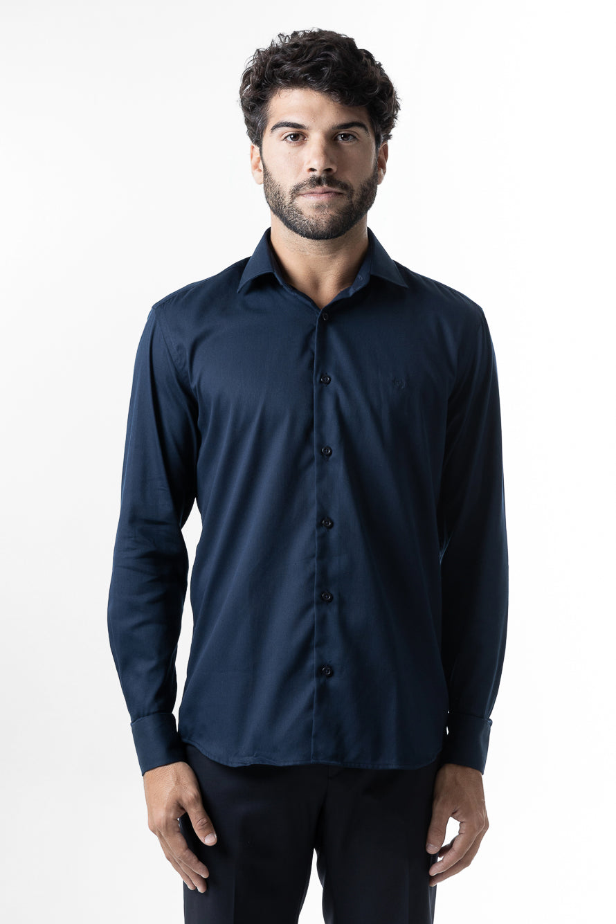 Camisa Manga Longa Maquineta Slim Ruth - Marinho