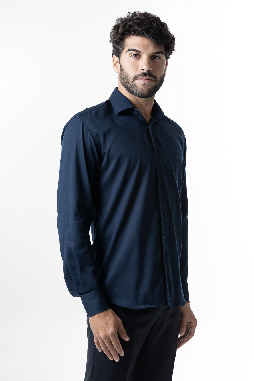 Camisa Manga Longa Maquineta Slim Ruth - Marinho