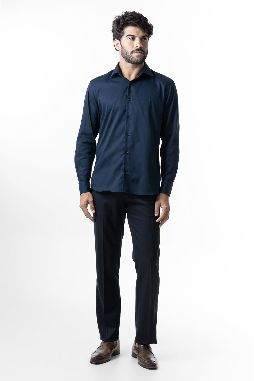 Camisa Manga Longa Maquineta Slim Ruth - Marinho