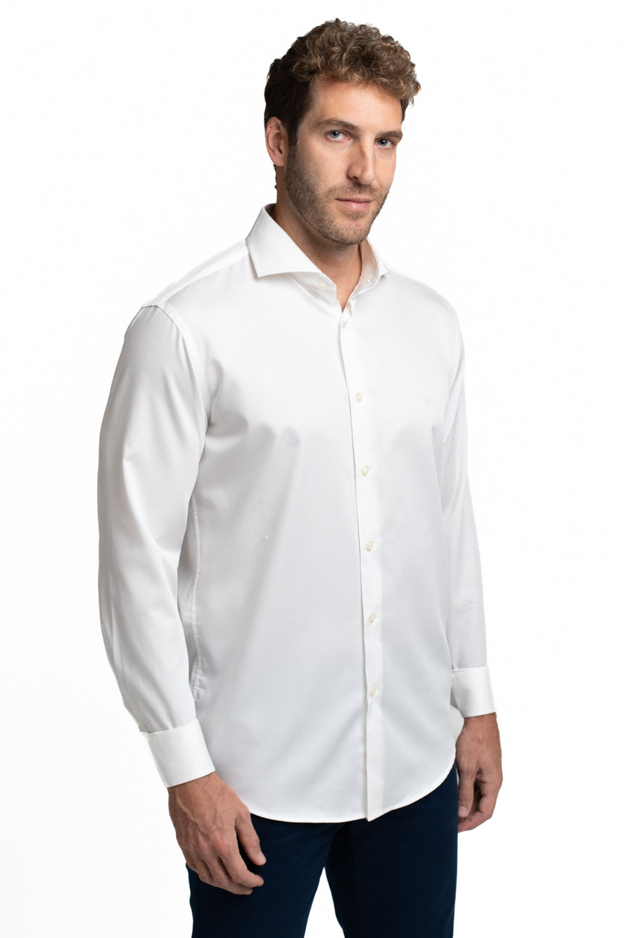 Camisa Cetim Lisa De Algodão Slim - Branco