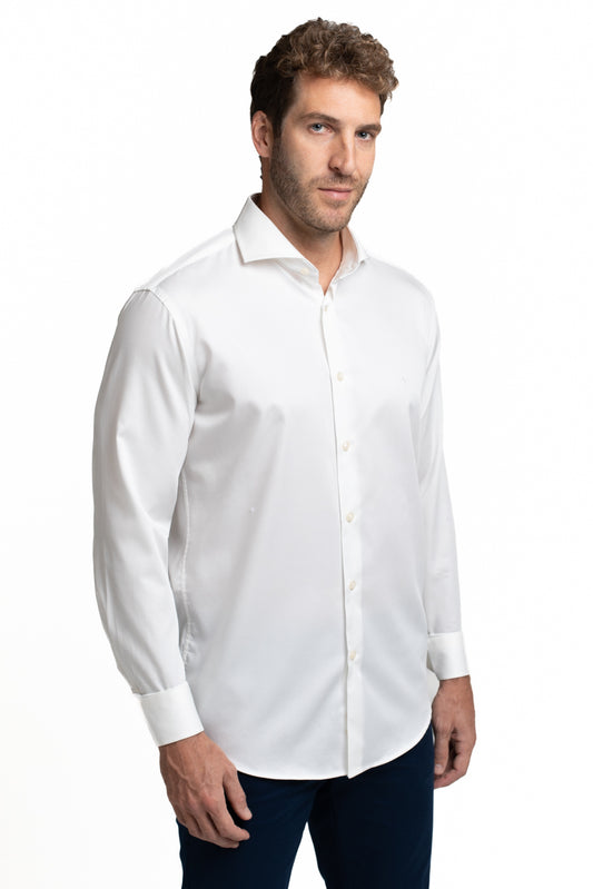 Camisa Cetim Lisa De Algodão Slim - Branco