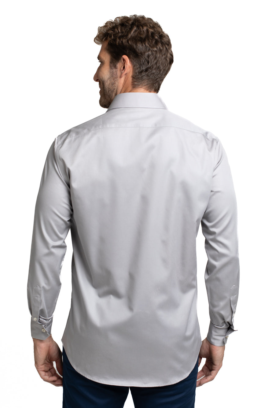 Camisa Cetim Lisa De Algodão Slim - Cinza