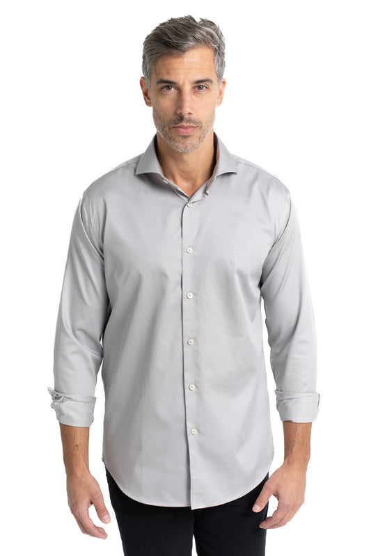 Camisa Lisa Slim Manga Longa - Cinza