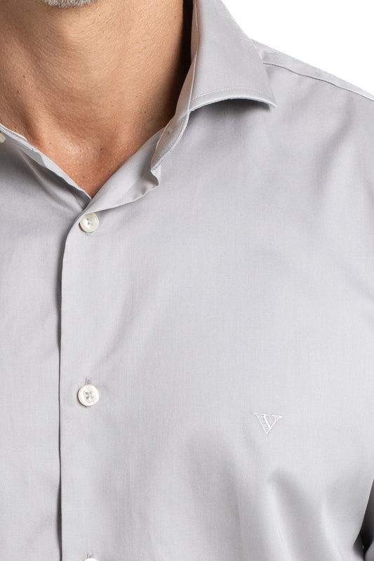 Camisa Lisa Slim Manga Longa - Cinza