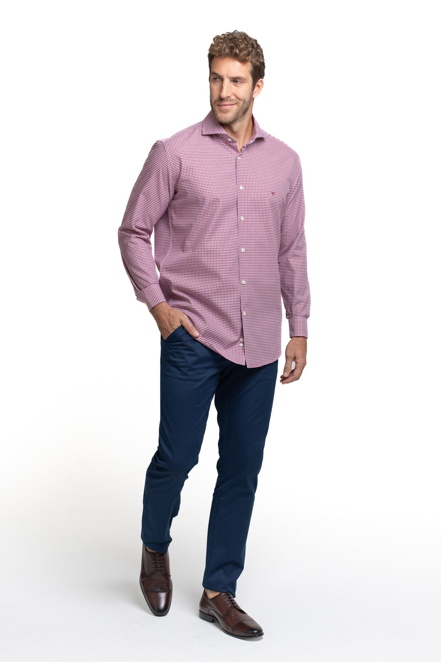 Camisa Manga Longa Slim Xadrez - Bordo