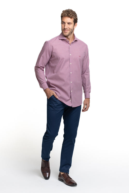 Camisa Manga Longa Slim Xadrez - Bordo