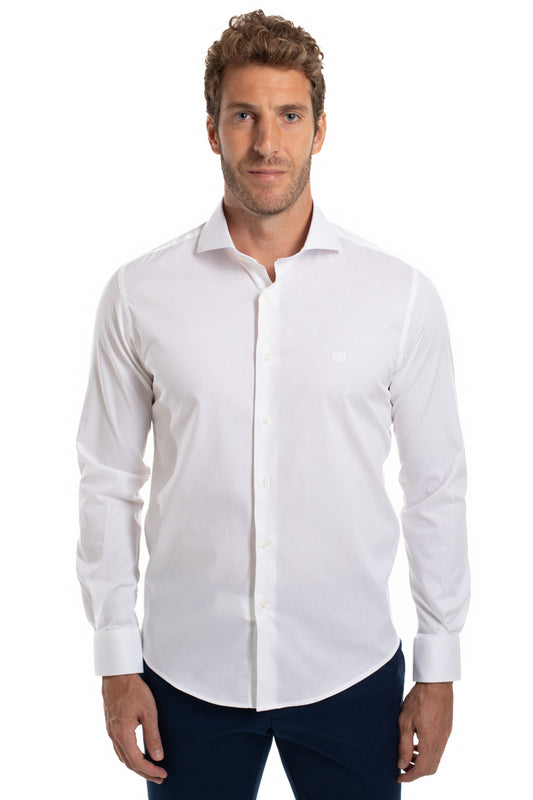 Camisa Lisa Slim Cetim Strech - Branco