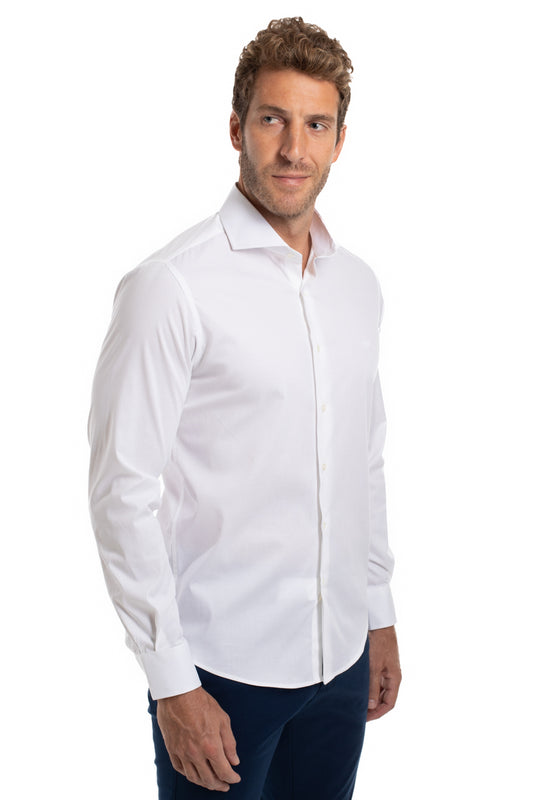 Camisa Lisa Slim Cetim Strech - Branco