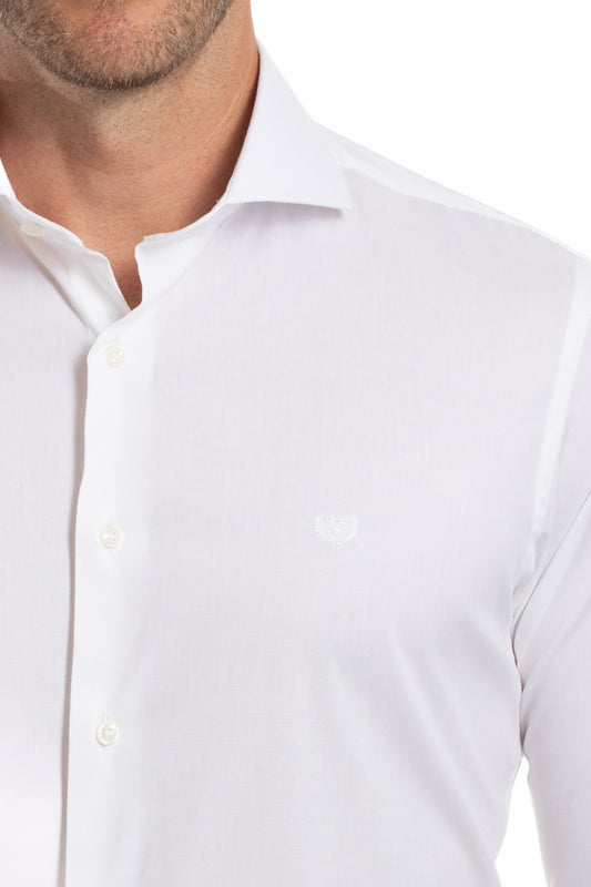 Camisa Lisa Slim Cetim Strech - Branco