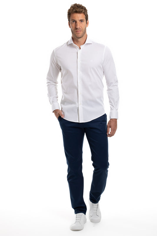 Camisa Lisa Slim Cetim Strech - Branco