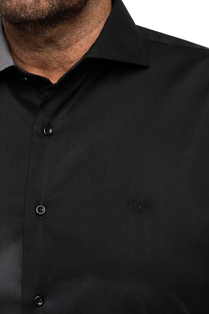 Camisa Lisa Slim Cetim Strech - Preto