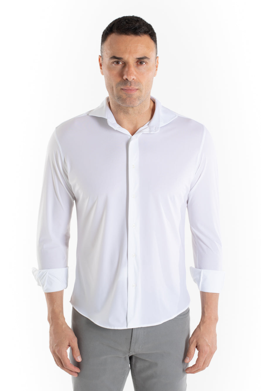 Camisa Manga Longa Slim Malha Poliamida - Branco