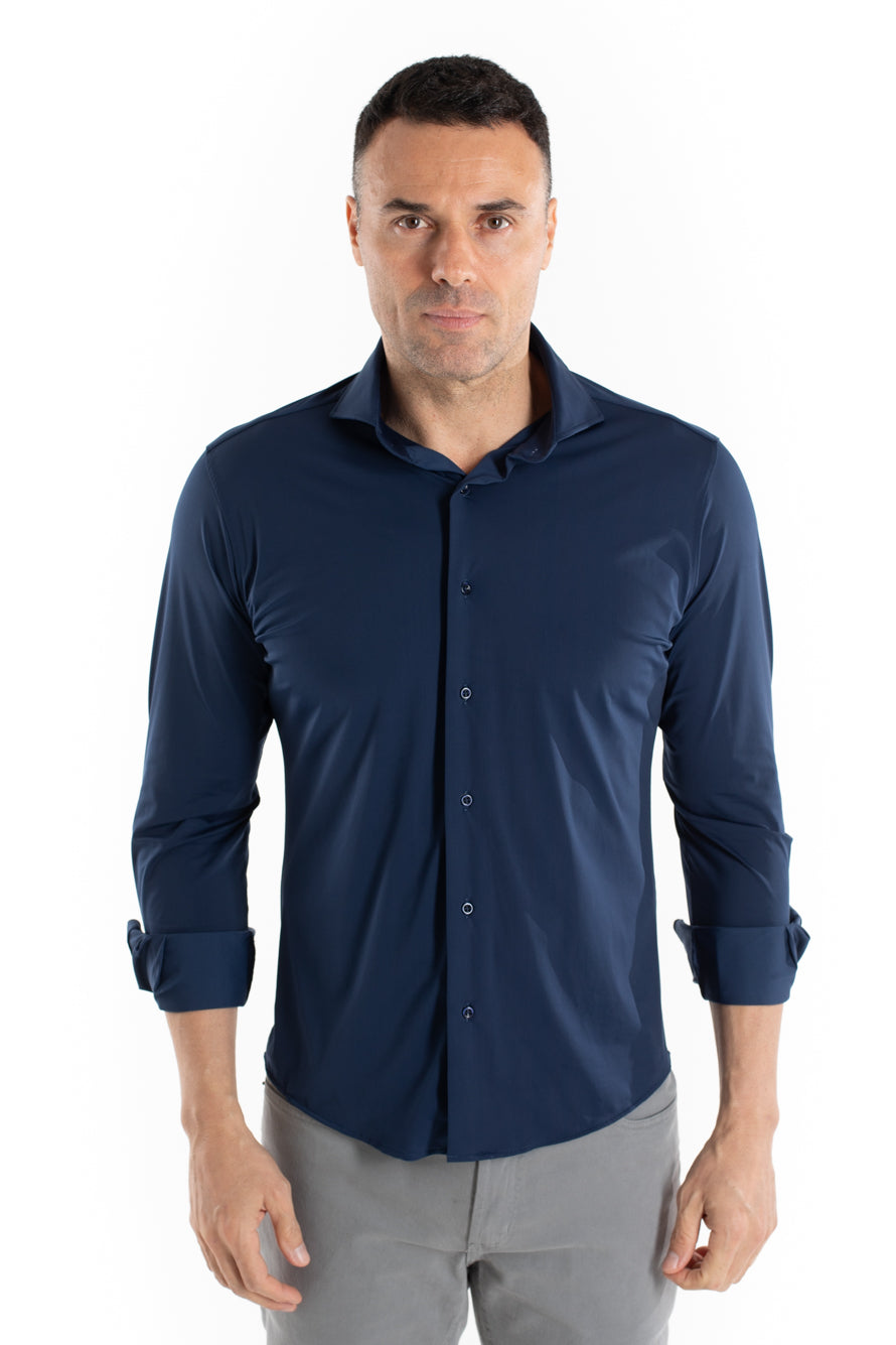 Camisa Manga Longa Slim Malha Poliamida - Marinho