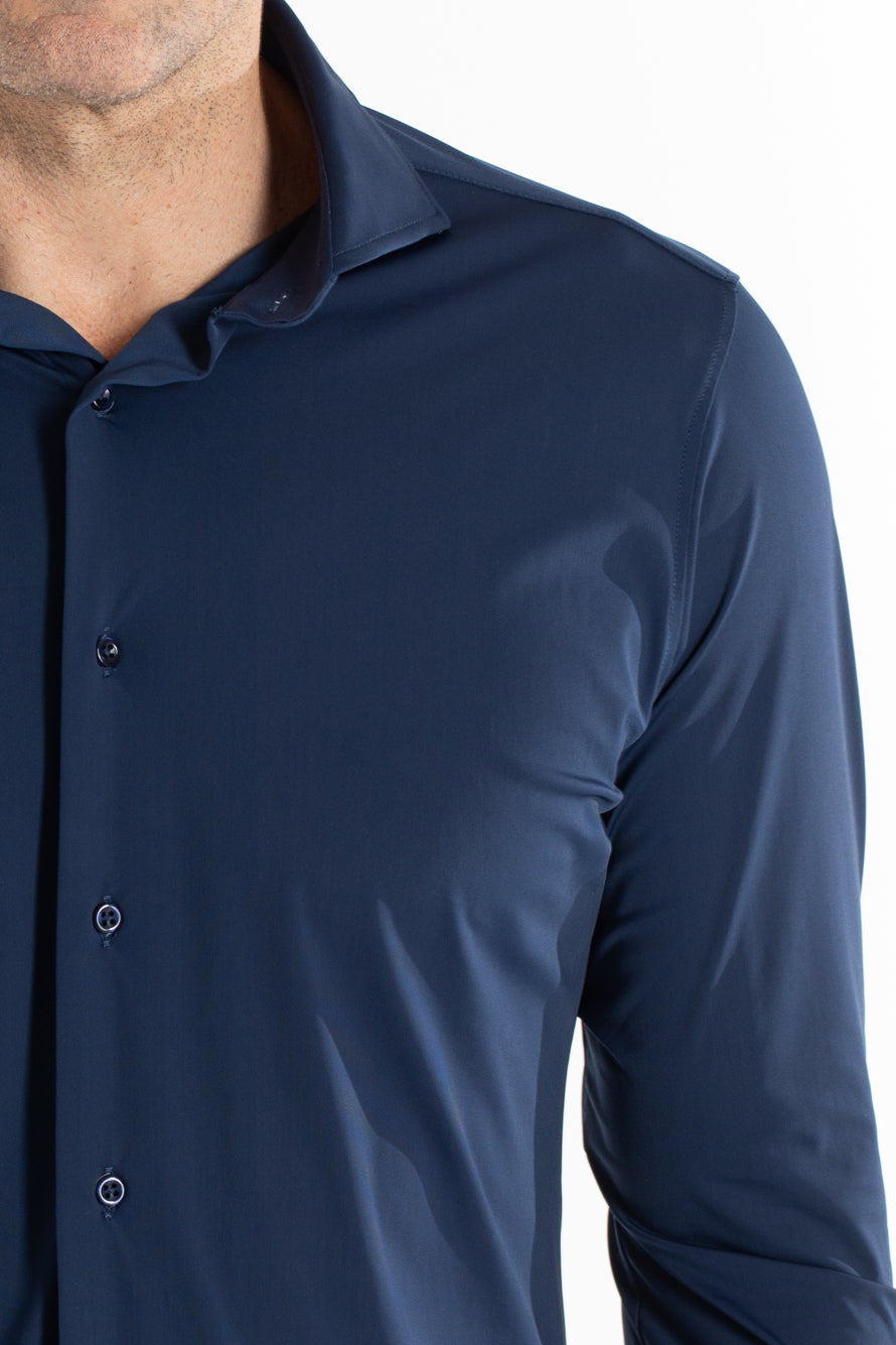 Camisa Manga Longa Slim Malha Poliamida - Marinho