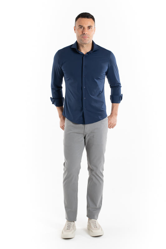 Camisa Manga Longa Slim Malha Poliamida - Marinho