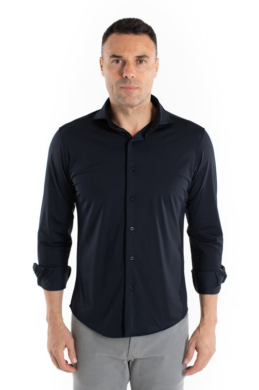 Camisa Manga Longa Slim Malha Poliamida - Marinho Noite