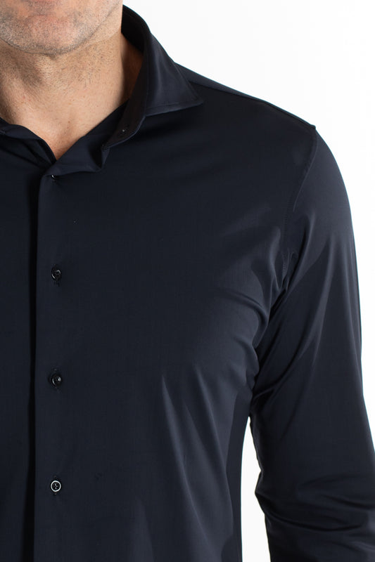 Camisa Manga Longa Slim Malha Poliamida - Marinho Noite