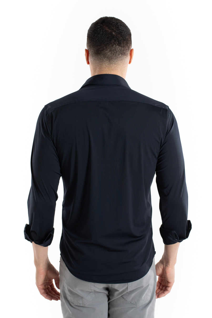 Camisa Manga Longa Slim Malha Poliamida - Marinho Noite