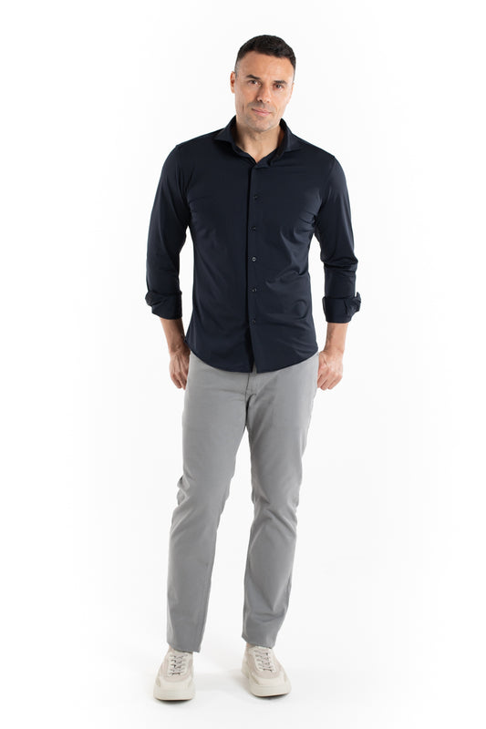 Camisa Manga Longa Slim Malha Poliamida - Marinho Noite