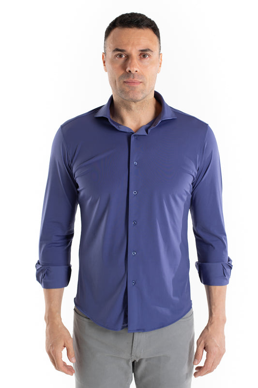 Camisa Manga Longa Slim Malha Poliamida - Indigo