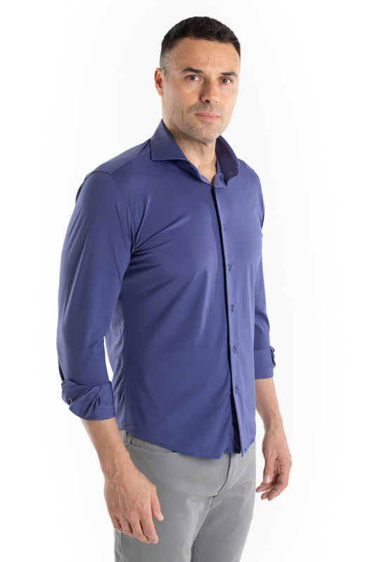 Camisa Manga Longa Slim Malha Poliamida - Indigo