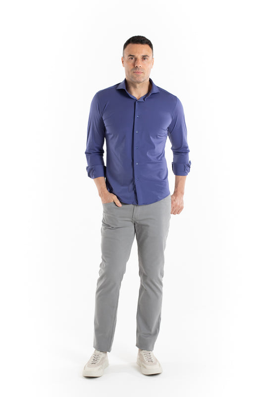 Camisa Manga Longa Slim Malha Poliamida - Indigo