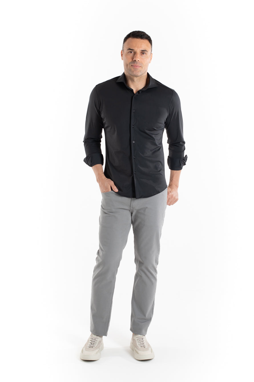 Camisa Manga Longa Slim Malha Poliamida - Preto